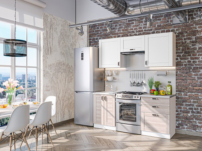 Кухня Лофт-05 Super White/Cappuccino Veralinga/Белый 2140*1800*600