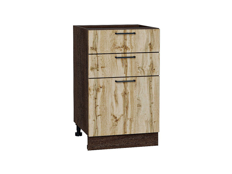 816*500* Шкаф нижний с 3-мя ящиками Флэт Wotan Oak 2S Graphite